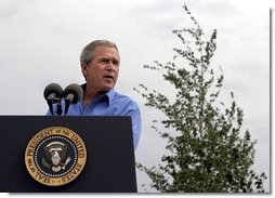 President George W. Bush talks about his healthy forest initiative in Redmond, Ore., Thursday, August 21, 2003. White House photo by Paul Morse.